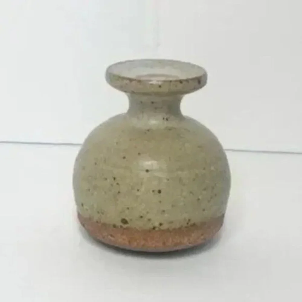 Miniature Studio Pottery Bud Vase Neutral Speckled Tan Brown Handmade Artist Sta